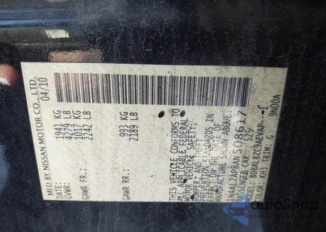 2010 Nissan Altima 2.5 S z USA, uszkodzony, nr VIN 1N4AL2AP8AN508617